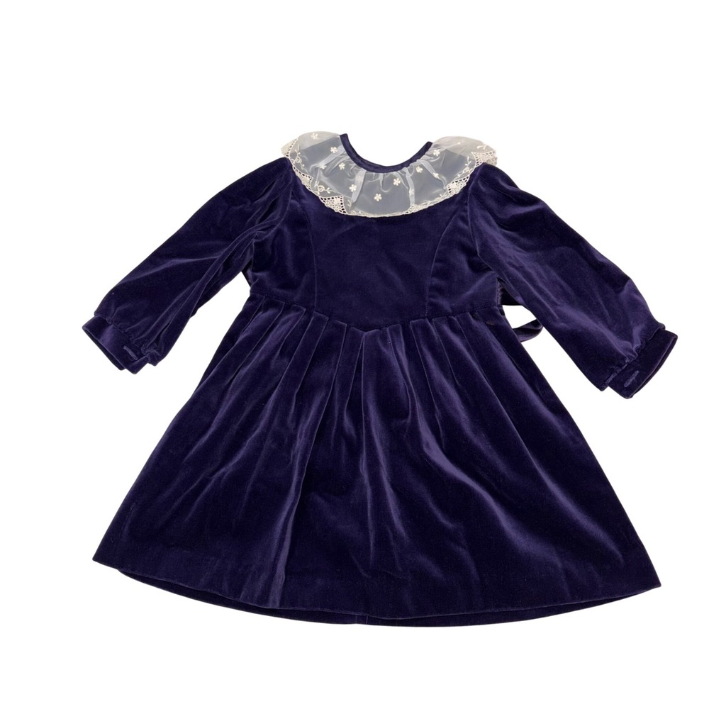 Laura Ashley Mother Child Vintage‎ Purple Velvet Lace Collar Dress 18-24 Months